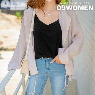 Plus Size Hooded Tie-hem Jacket