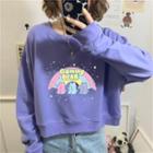 Long-sleeve Bear Print Cropped Sweatshirt