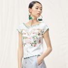 Off-shoulder Printed Short-sleeve T-shirt