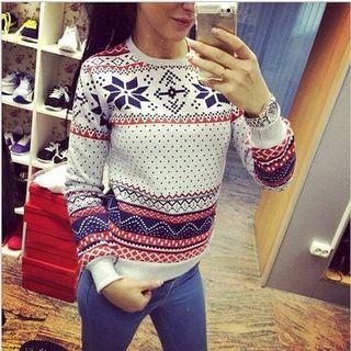 Ethnic Pattern Fleece-lined Top