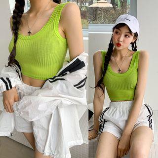 U-neck Ribbed Crop Tank Top