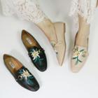 Square Toe Floral Embroidered Loafers