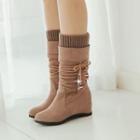 Lace Up Hidden Wedge Mid-calf Boots