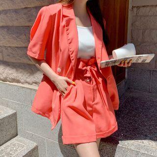 Set: Short-sleeve Blazer + Paperbag-waist Shorts