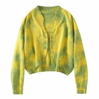 Tie-dye Print Safety Pin Cardigan