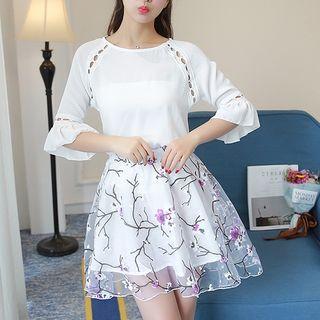 Set: Elbow-sleeve Chiffon Top + A-line Chiffon Skirt