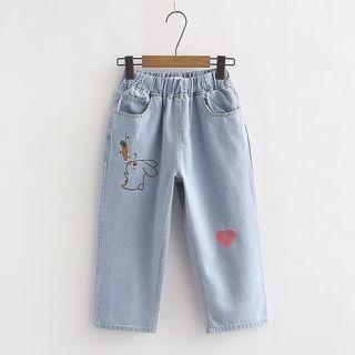 Rabbit Embroidered Denim Pants
