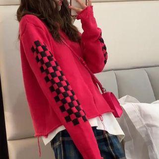 Distressed Checker Print Sweater