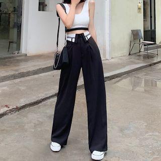 Contrast Detail Wide-leg Dress Pants