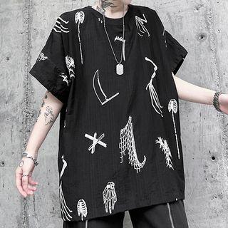 Short Sleeve Printed Crinkled Shirt