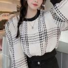 Round Neck Plaid Cropped Sweatshirt
