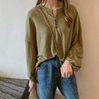 Long-sleeve Half-button Texture T-shirt