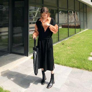 Open-front Long Knit Vest With Sash