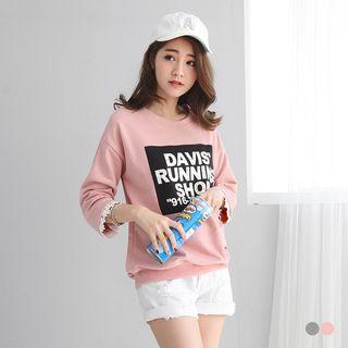 Lace-cuffed Graphic Pullover