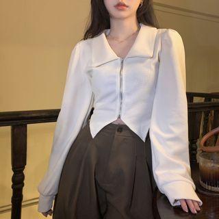 Long-sleeve Zip-up Collared Top