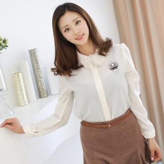 Laced Collar Fly Front Blouse