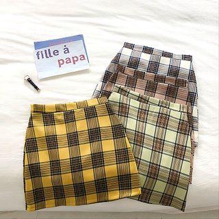 Color-block Check High-waist Slim-fit Skirt