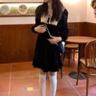 Long-sleeve Bow Corduroy A-line Dress