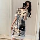 Houndstooth Knit Mini Dress As Shown In Figure - One Size