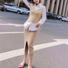 Set: Knit Vest + Midi Skirt + Shirt