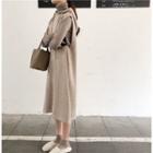 Plain Turtle-neck Long-sleeve Slim-fit Top / Sleeveless Hooded Knit Dress