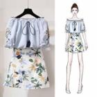Set: Off Shoulder Top + Floral A-line Skirt