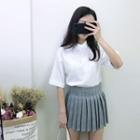 Elbow-sleeve Band Collar Shirt White - One Size