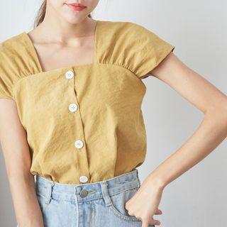 Square Neck Sleeveless Buttoned Top