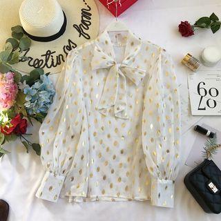 Puff-sleeve Dotted Mesh Top
