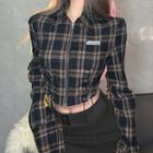 Plaid Zip Crop Shirt / Mini Pencil Skirt