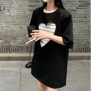 Elbow-sleeve Cutout T-shirt / Lettering T-shirt