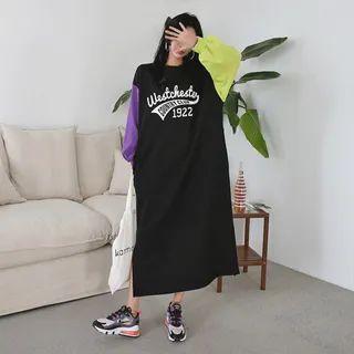Color Block Lettering Midi Sweatshirt Dress