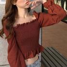 Flare-sleeve Ribbed Top