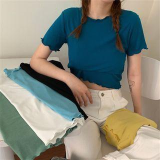 Ruffled Slim-fit Cropped T-shirt
