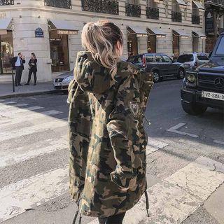 Applique Camouflage Hooded Zip Coat