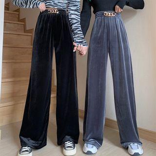 Chain Detail Velvet Wide-leg Pants