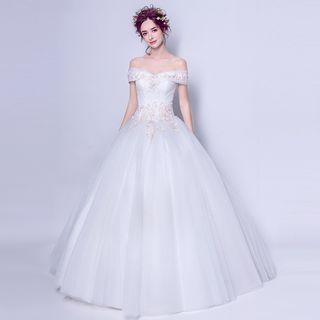 Short-sleeve Embellished Applique Wedding Dress
