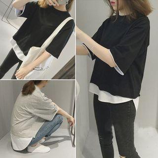 Mock Two Piece Elbow Sleeve T-shirt