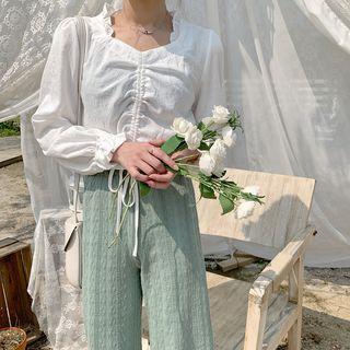 Long-sleeve Drawstring Top / Wide-leg Pants