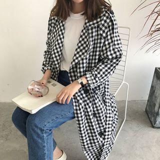 Plaid Double-breasted Trench Coat