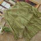 3/4-sleeve Buttoned V-neck Cardigan Green - One Size