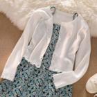 Frill Trim Cardigan / Spaghetti Strap Floral Print Sundress