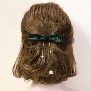 Bow Velvet Faux Pearl Hair Clip