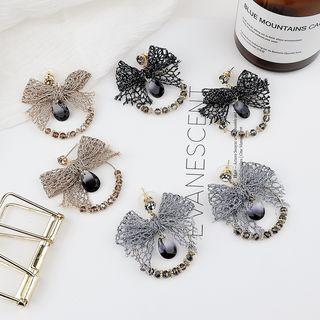 Lace Bow Rhinestone Dangle Earring