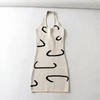 Halter Print Knit Mini Sheath Tank Dress