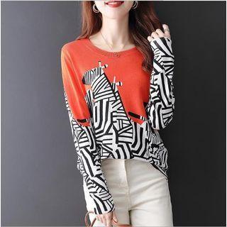 Long-sleeve Zebra Jacquard Knit Top
