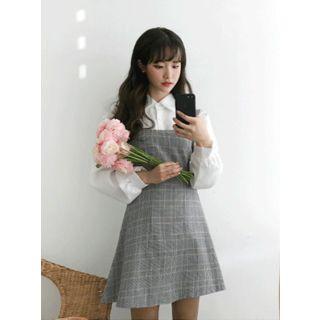 Glen-plaid A-line Pinafore Dress