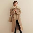 Faux-fur Collar Flap-pocket Padded Coat