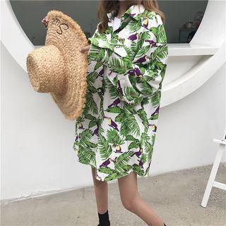 Oversized Leaf Print Shirt As Shown In Figure - One Size