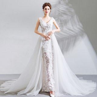 Flower Detail Sleeveless A-line Wedding Dress